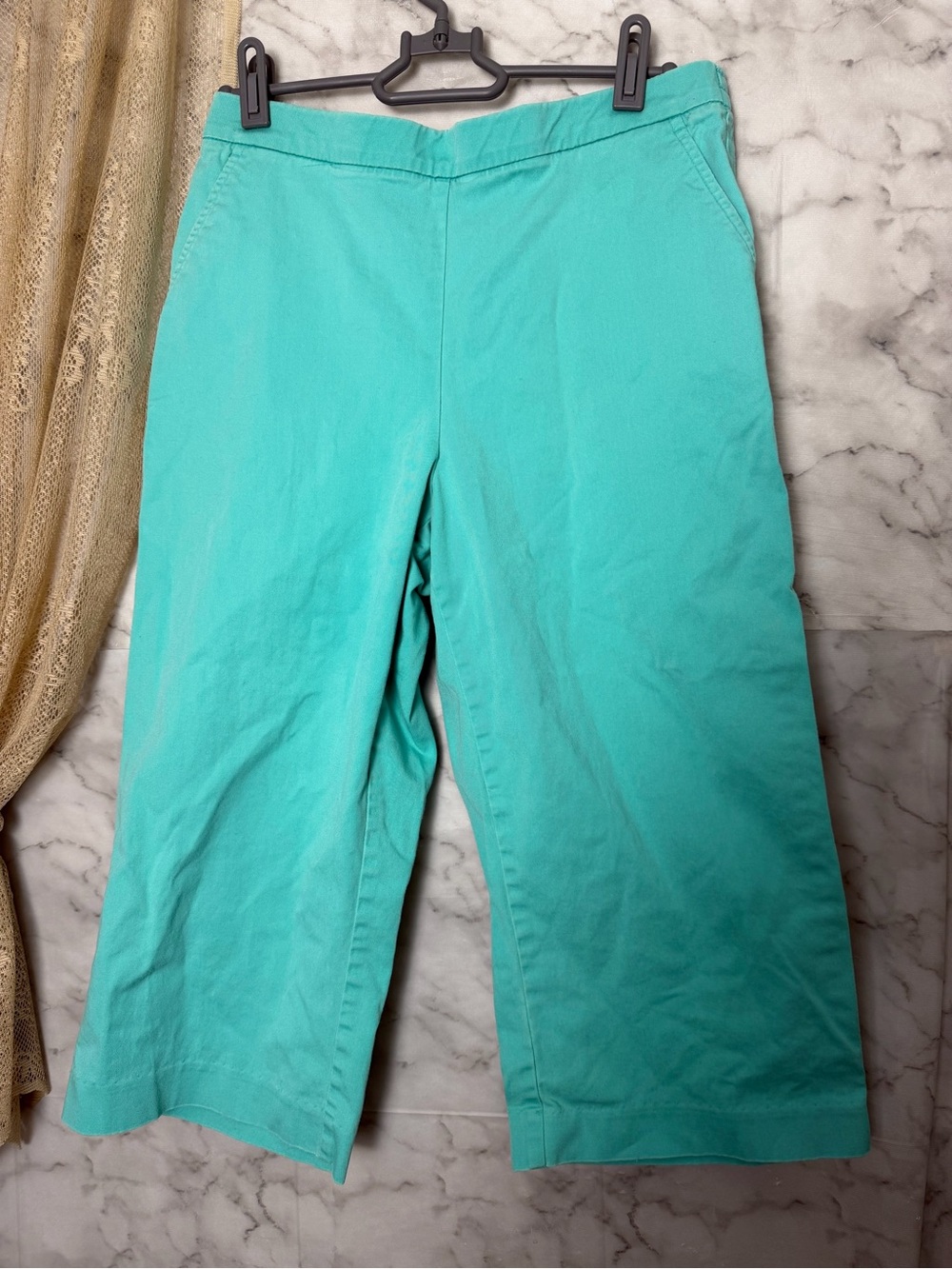 6P Turquoise Aqua Stretch Cotton Pull On Capri Pants Women’s Comfort Petite Cute